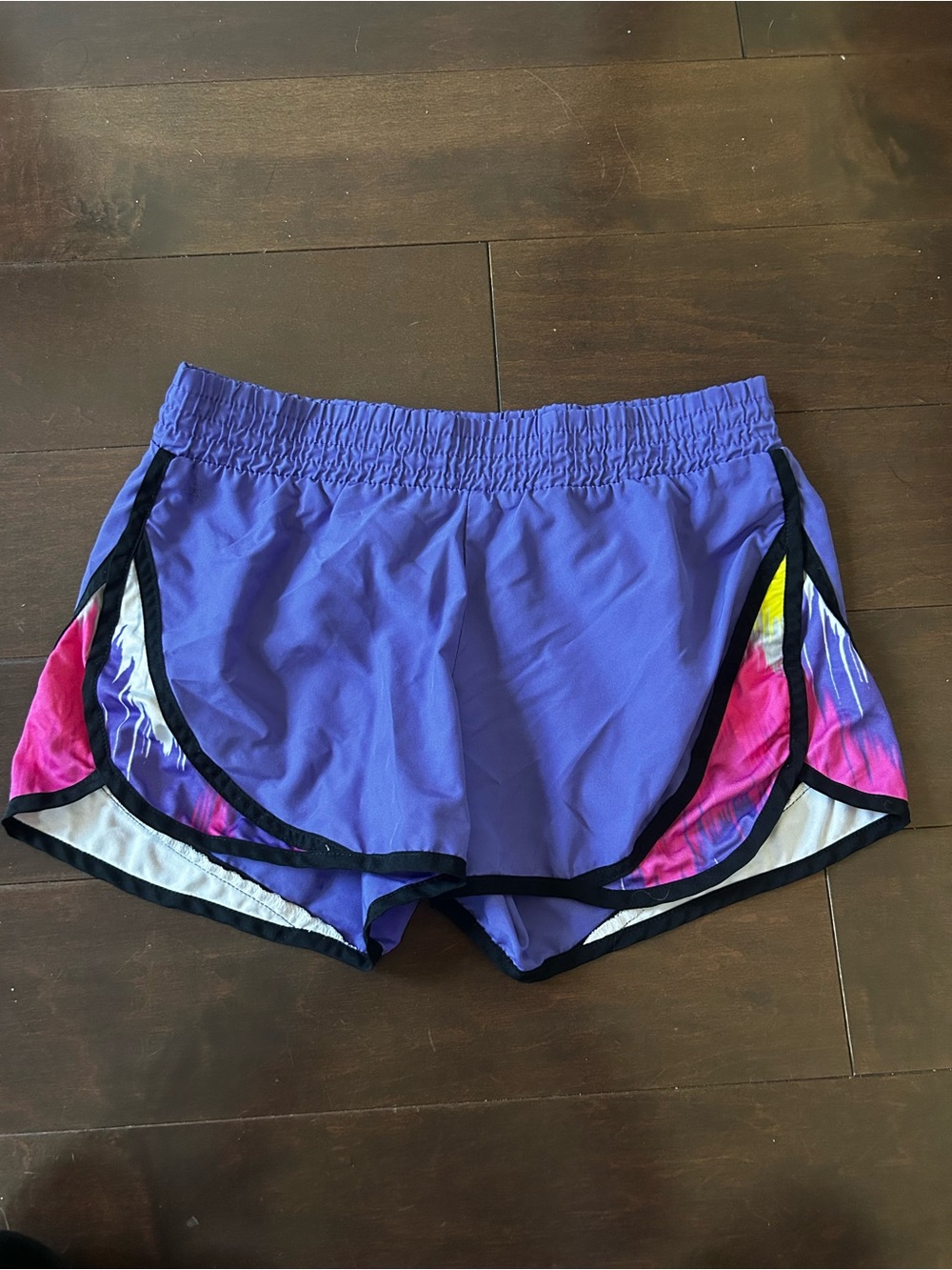Women's Violet Athletic Shorts with Pink & Blue Side Panels